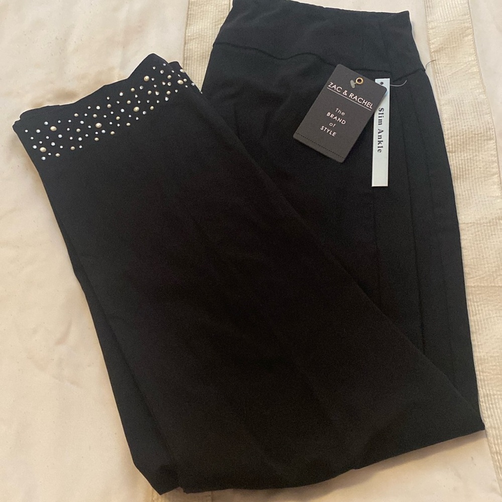 👖👖👖Zac and Rachel Slim Ankle Pant, Black Sz 8 Pearl & Sequin Trim at Hem…